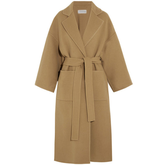 Belted Camel Wrap Coat “Thea”