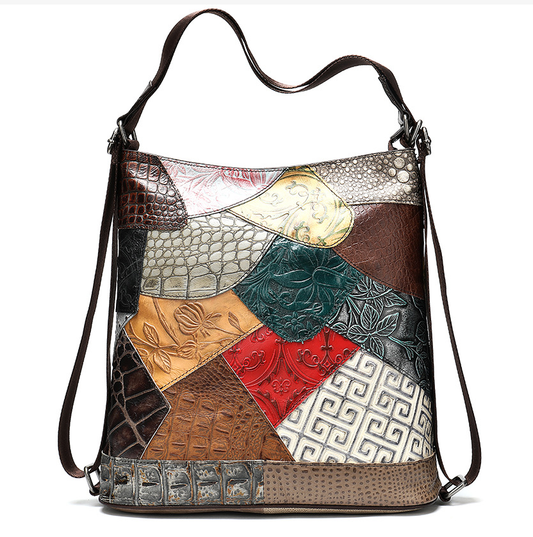 Wandelbare Patchwork-Schultertasche aus Leder