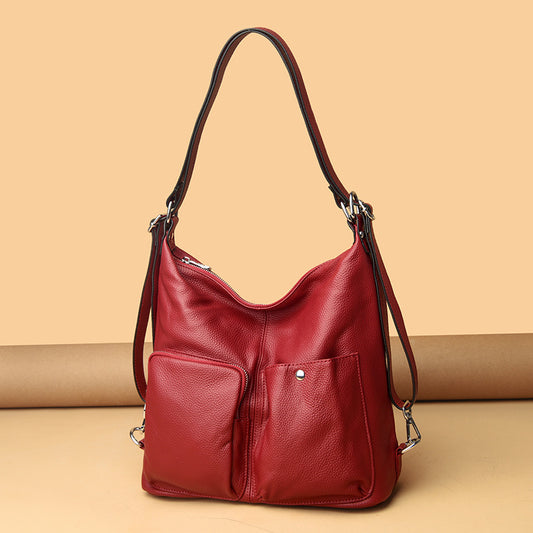 Wandelbare Schultertasche aus genarbtem Leder