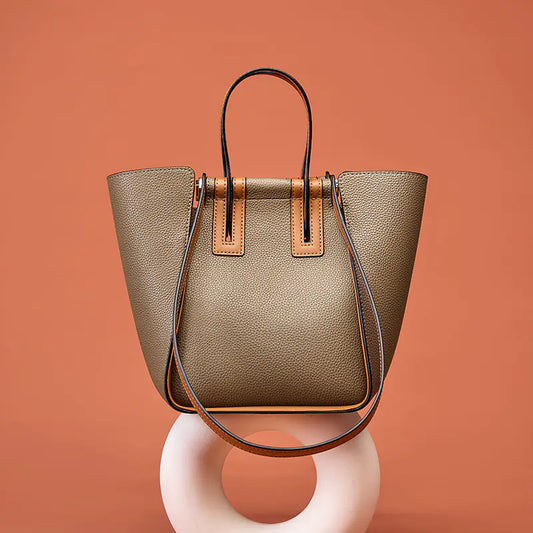 Color Block Leather Commuter Handbag