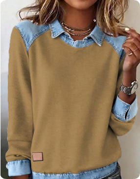 Denim-Collar Knit Pullover “Noemi”