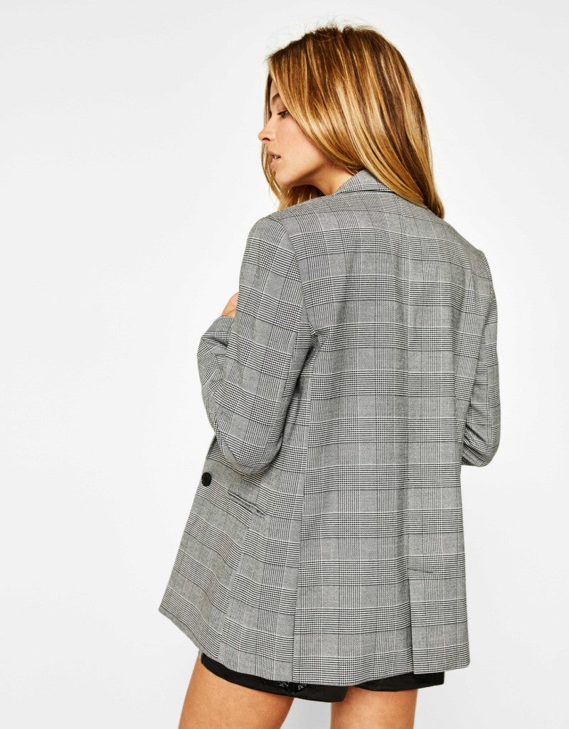Glen Check One-Button Blazer “Signe”