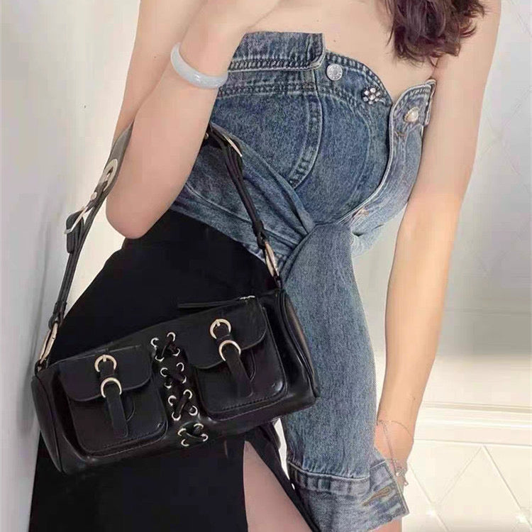 Faux Leather (PU) Buckle Baguette Bag
