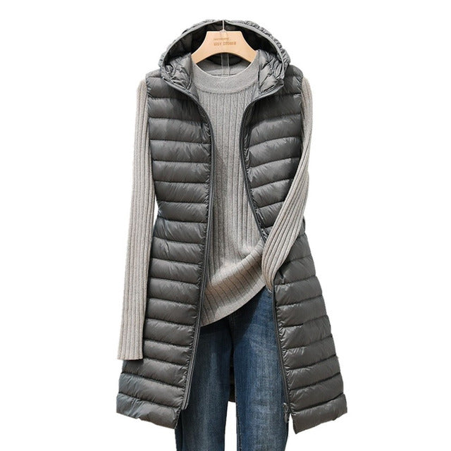 Long Hooded Puffer Vest “Inga”