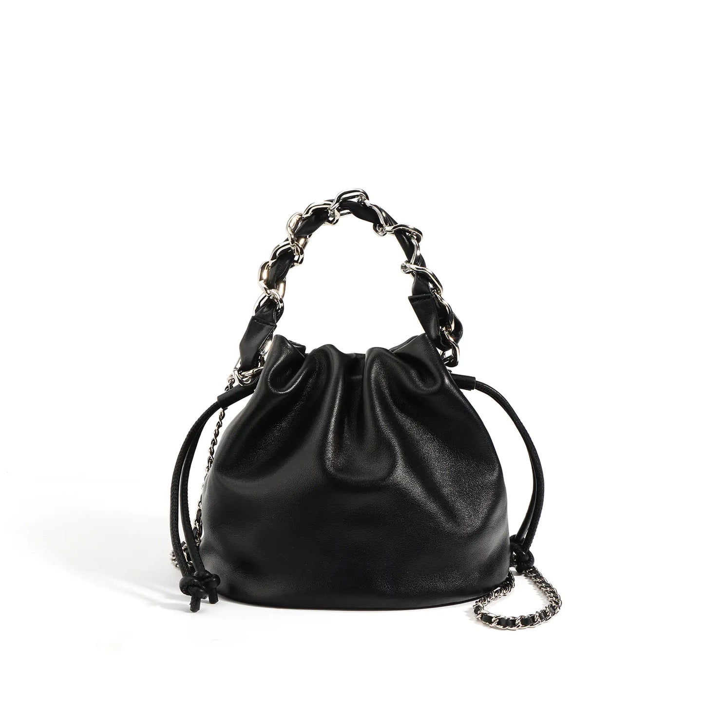 Women's Leather Drawstring Crossbody Bucket Bag