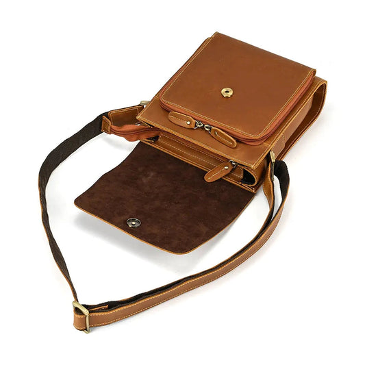 Men's Genuine Leather Flap Crossbody Bag for iPad