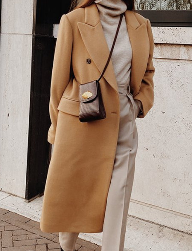 Long Double-Breasted Wool-Look Coat “Mathilde”
