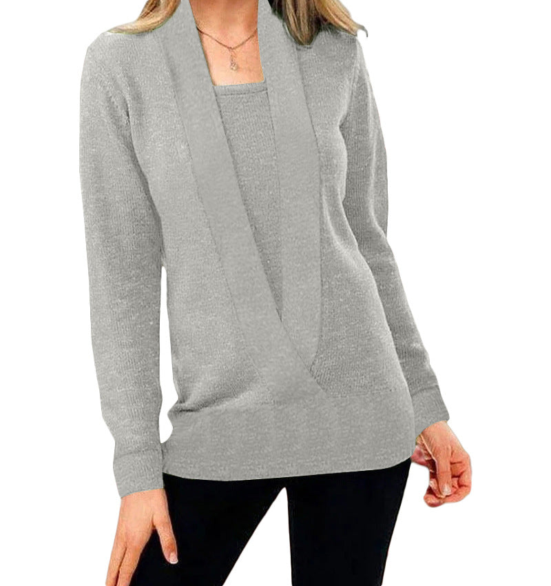 Strickpullover mit tiefem V-Ausschnitt im Lagen-Look „Carmen“