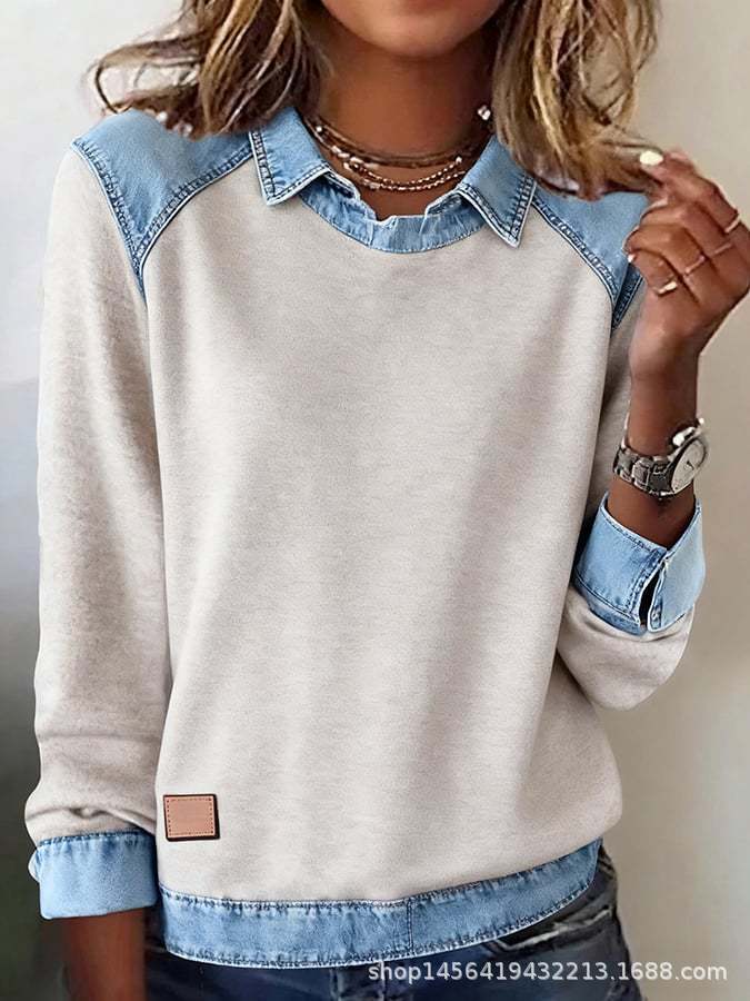 Denim-Collar Knit Pullover “Noemi”