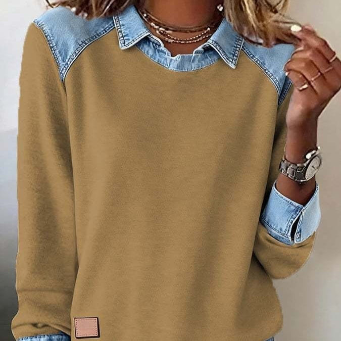 Denim-Collar Knit Pullover “Noemi”