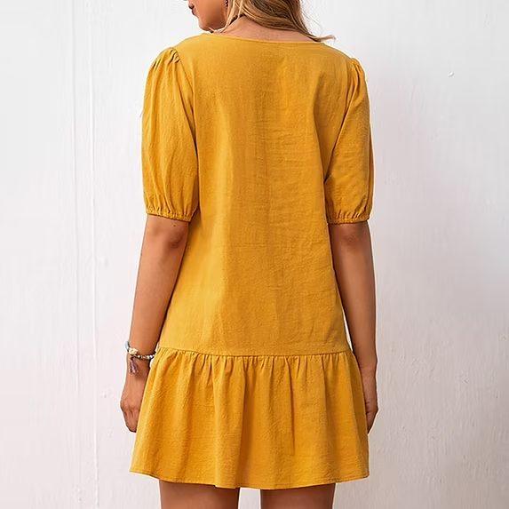 Ladies short sleeve cotton linen dress - detail