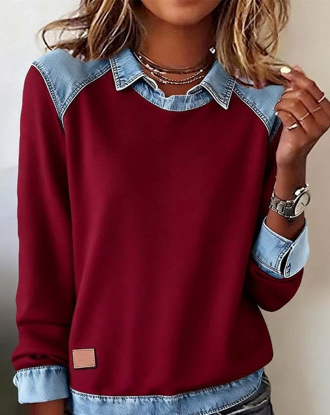 Denim-Collar Knit Pullover “Noemi”