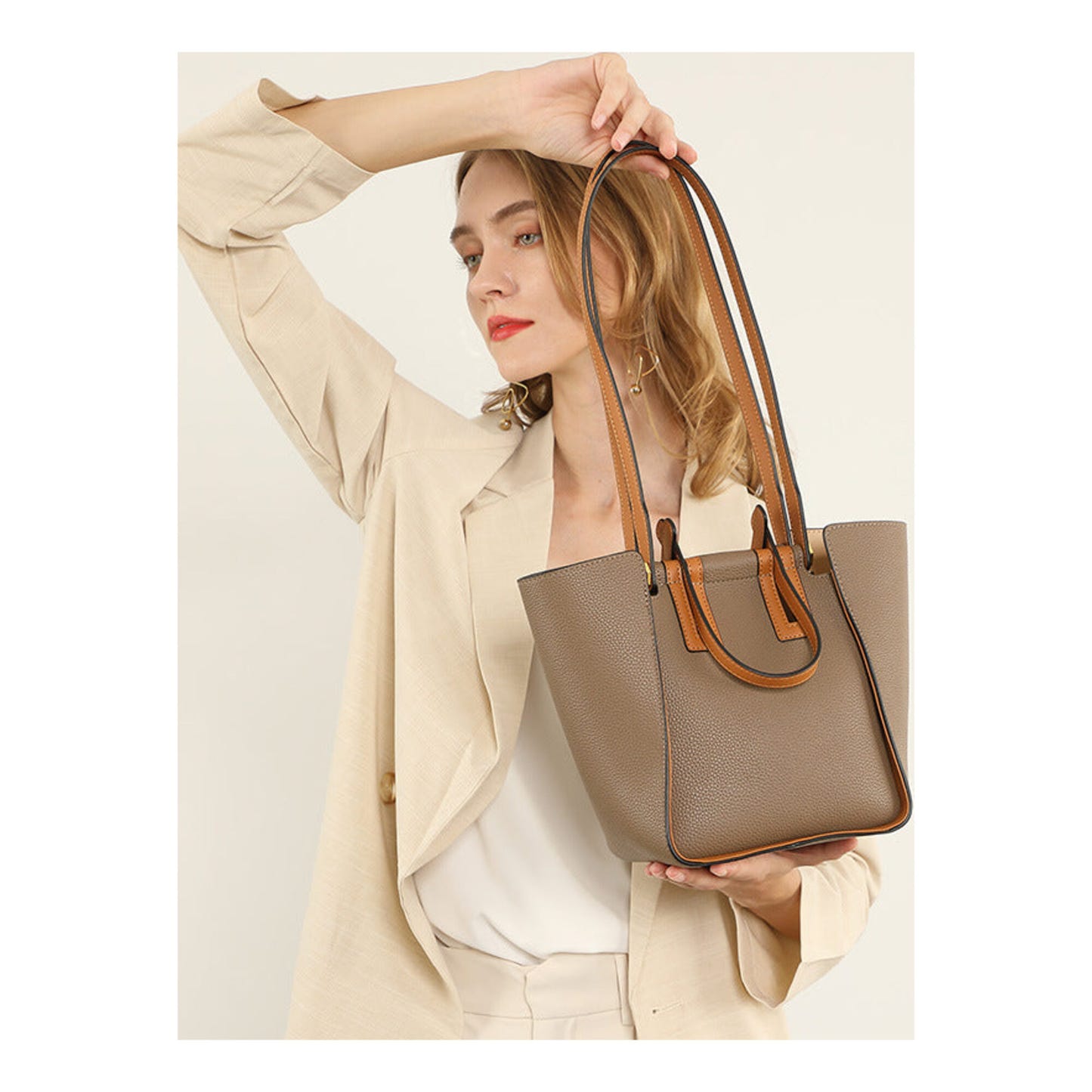 Color Block Leather Commuter Handbag