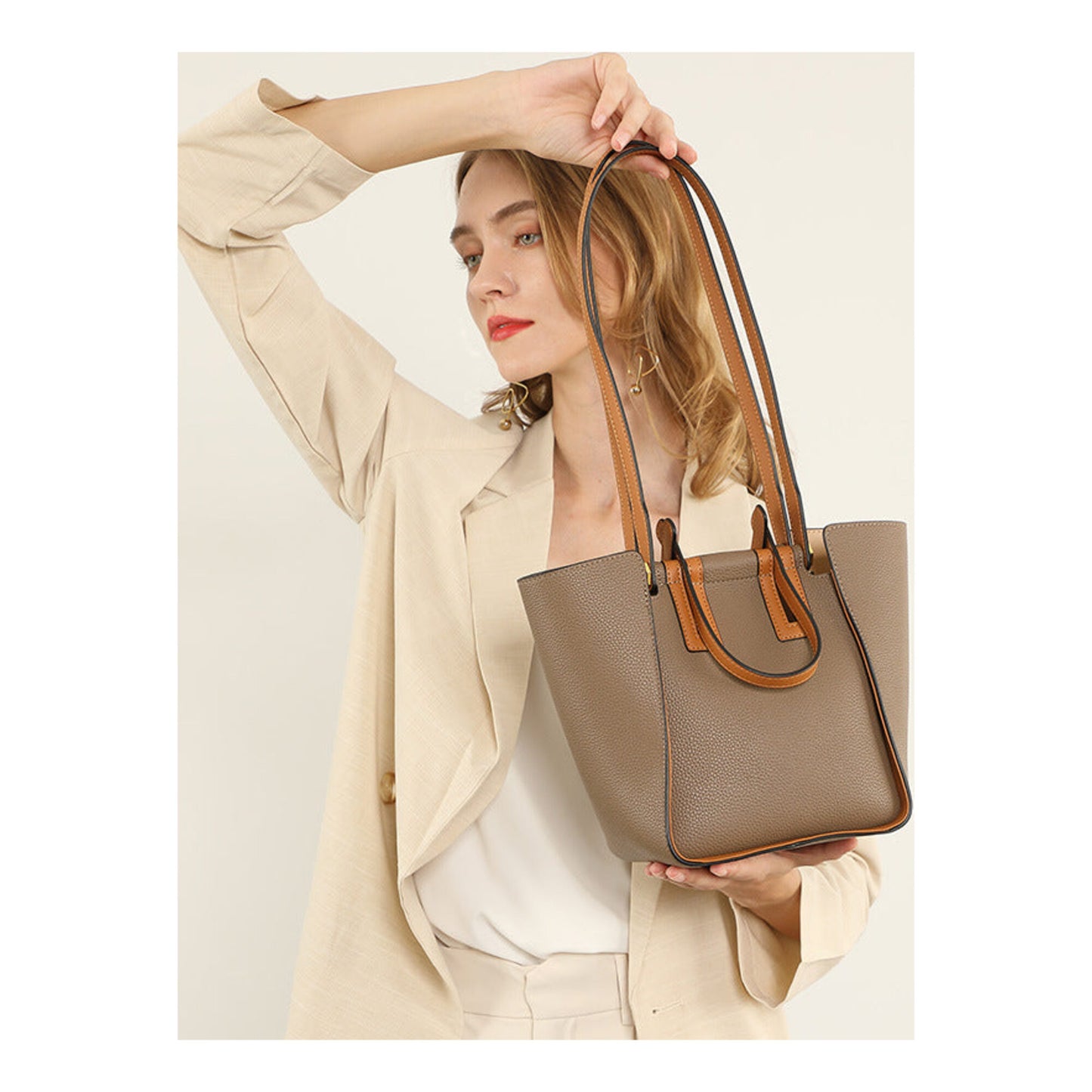 Color Block Leather Commuter Handbag