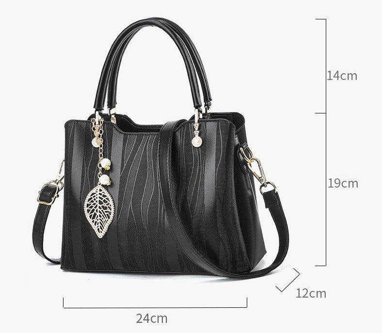 Faux Leather (PU) Handbag with Leaf Charm