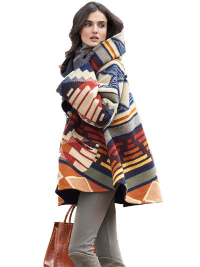 Aztec Print Hooded Wrap Coat “Juna”