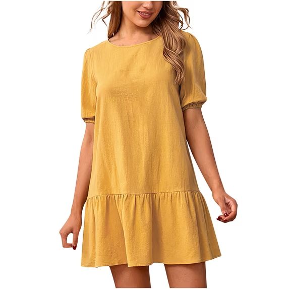 Ladies short sleeve cotton linen dress - detail