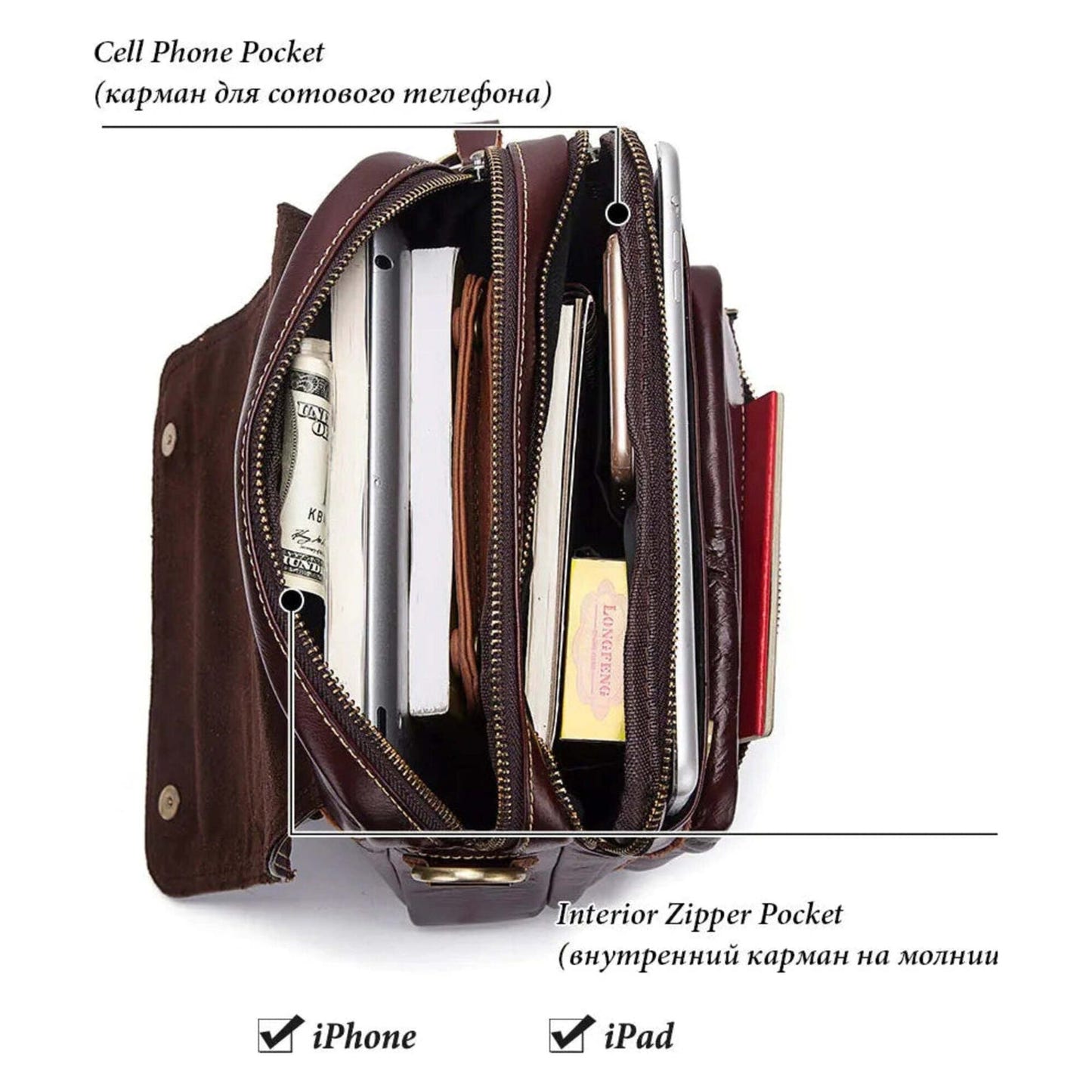 Men's Leather Business Shoulder Bag - Crossbody Backpack