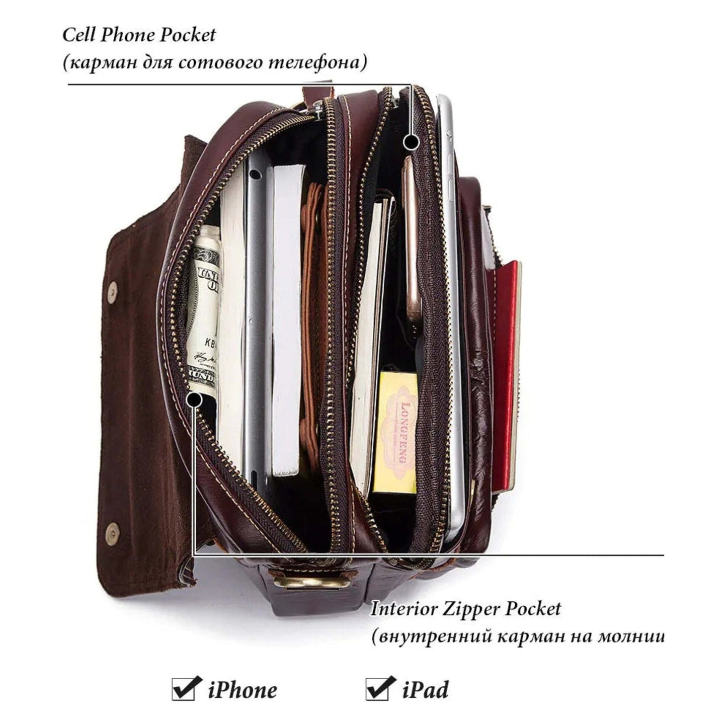 Men's Leather Business Shoulder Bag - Crossbody Backpack
