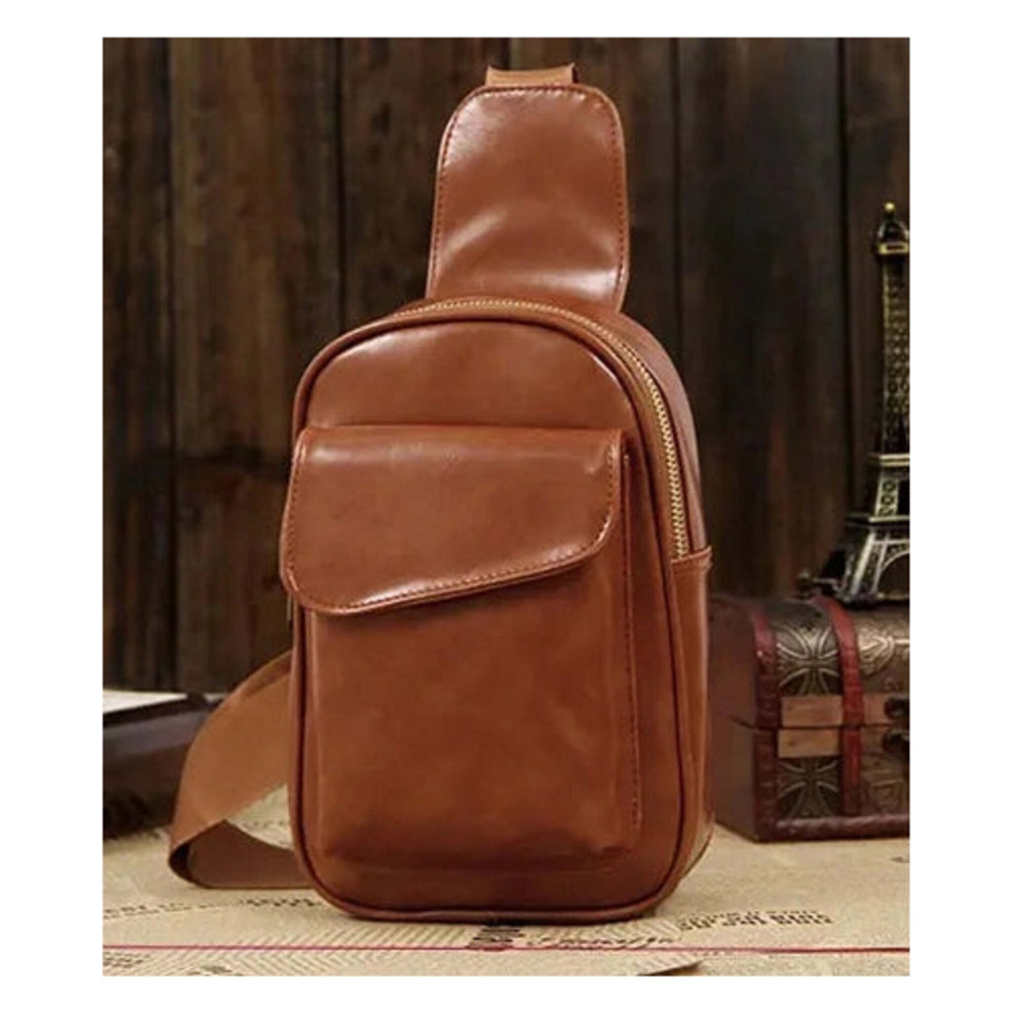 Crossbody-Schultertasche aus gewachstem Leder