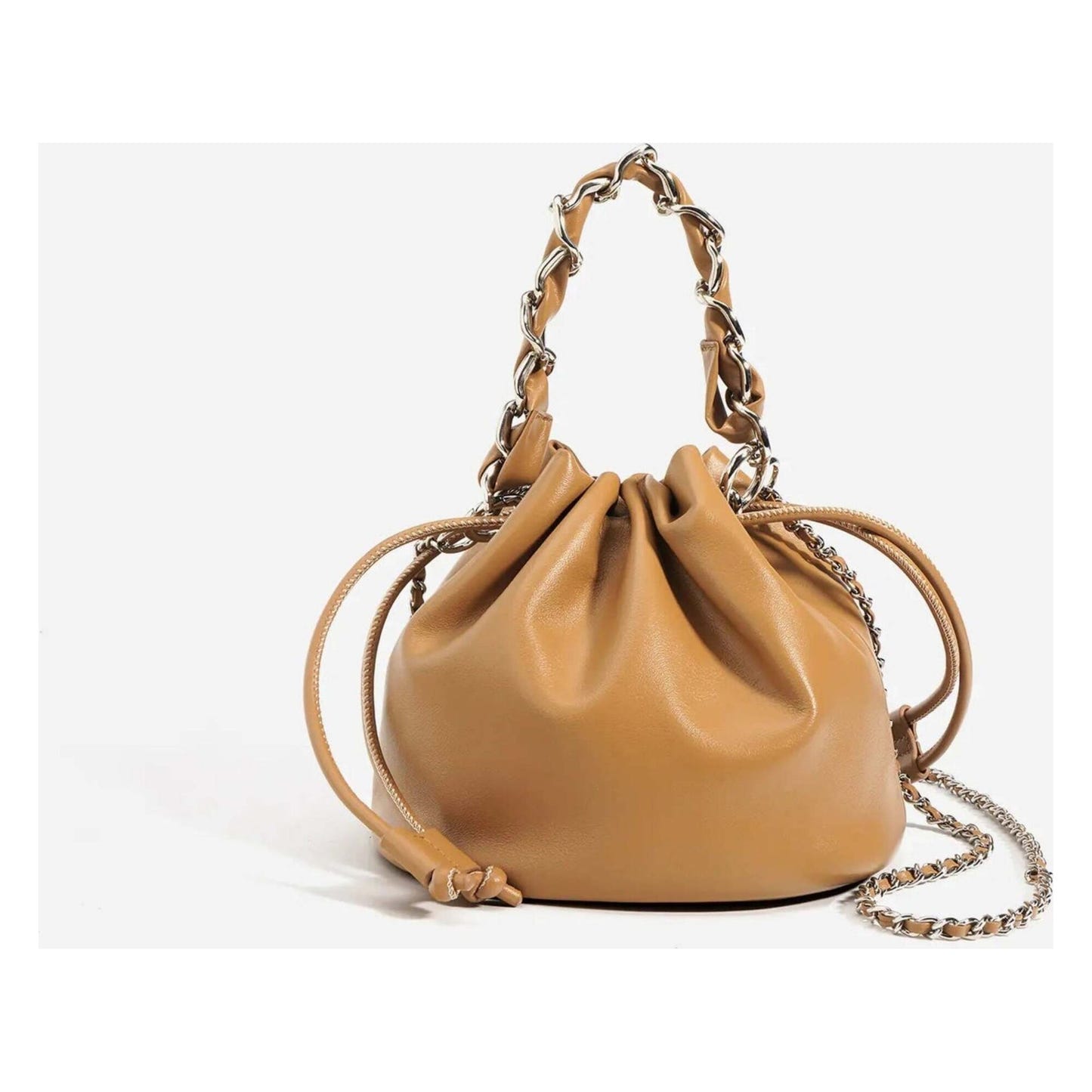 Women's Leather Drawstring Crossbody Bucket Bag