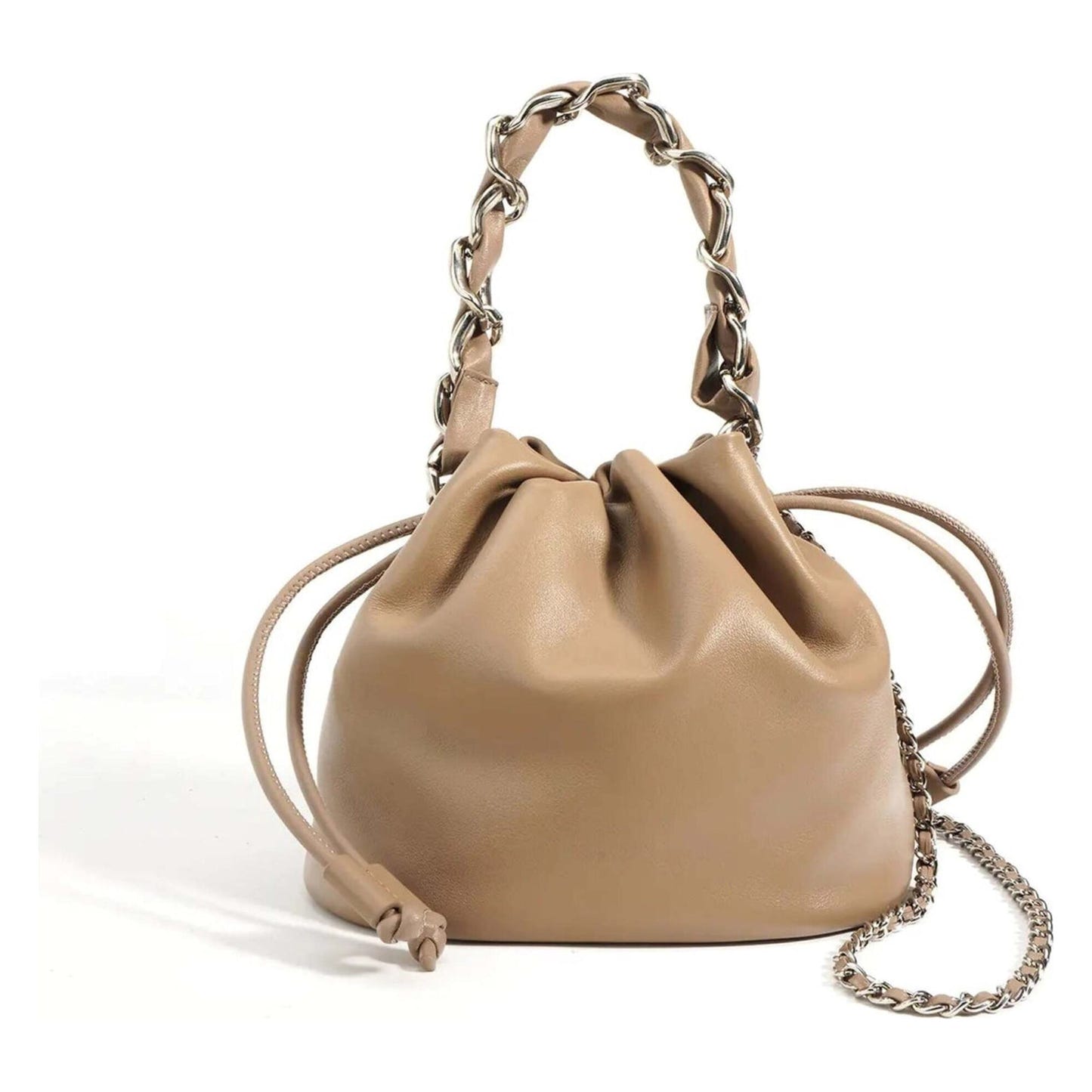 Women's Leather Drawstring Crossbody Bucket Bag