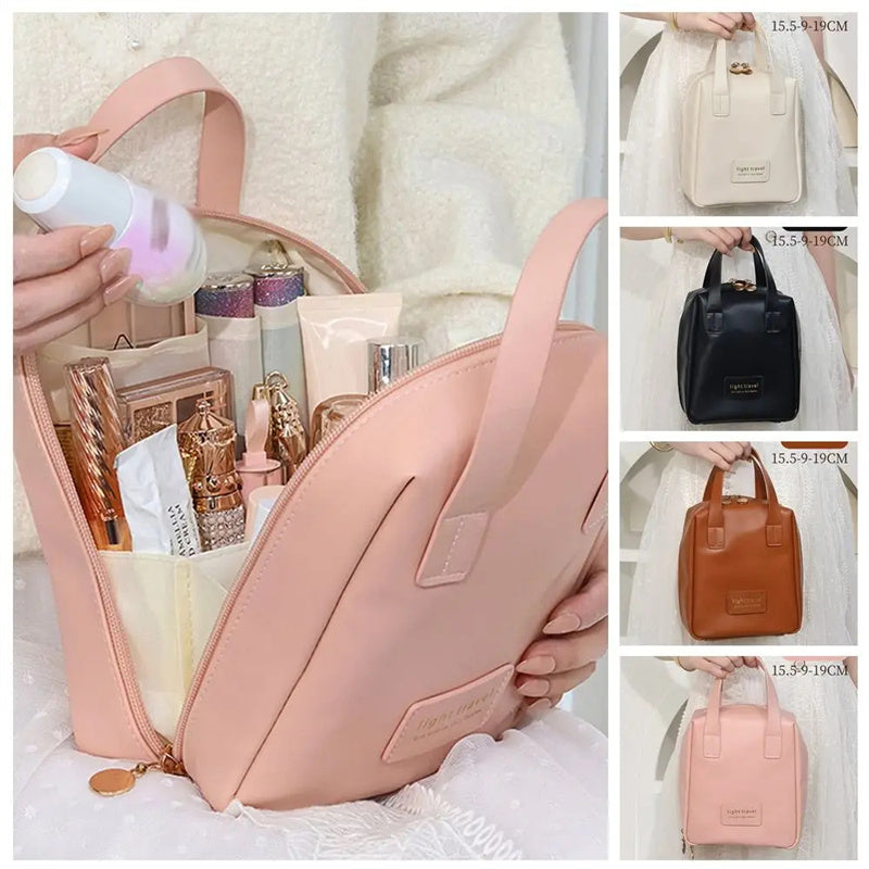 Muschel-Kosmetiktasche mit Henkeln aus PU-Kunstleder