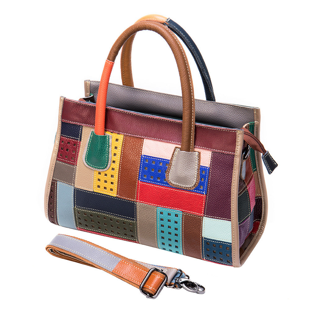 Patchwork Leather Boston Handbag