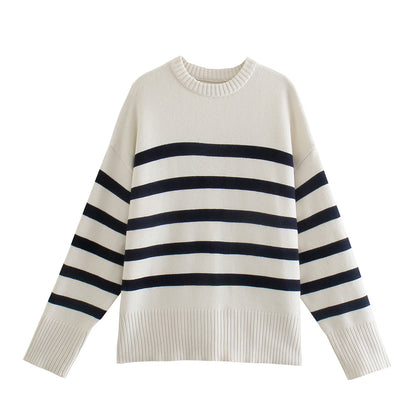 2024 Autumn Women's Striped Long Sleeve Knit Sweater