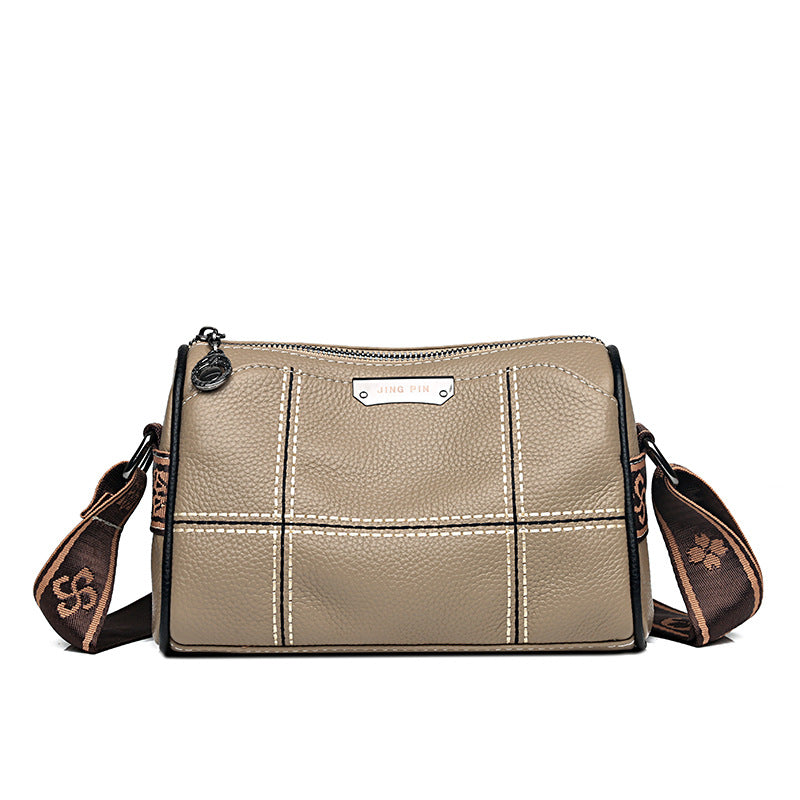 Stitched Leather Barrel Shoulder Bag