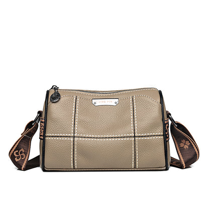 Stitched Leather Barrel Shoulder Bag