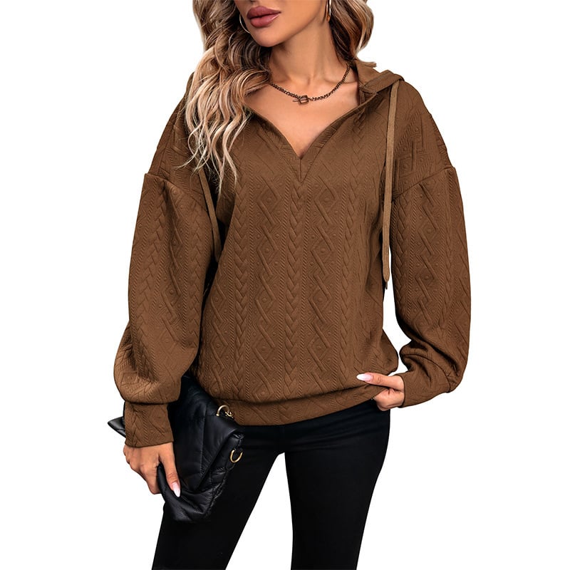 Hooded V-Neck Knit Sweater “Lorena”