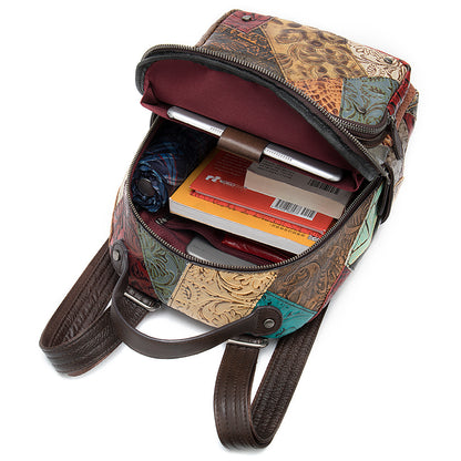 Patchwork-Lederrucksack mit Blumenmuster
