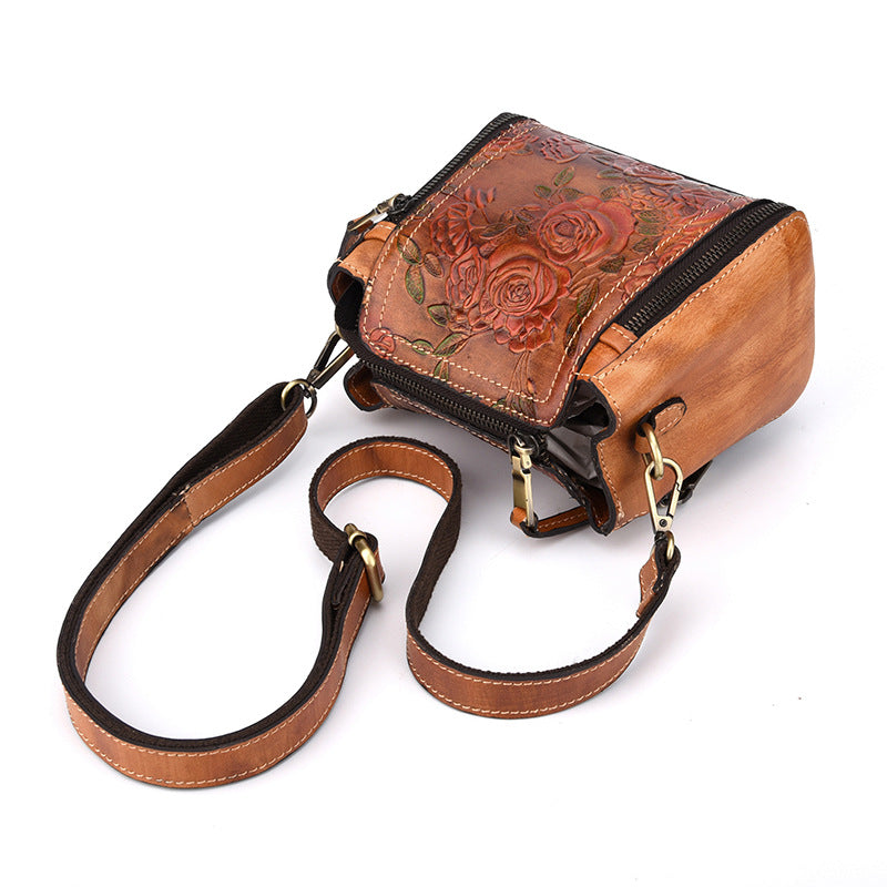 Floral Embossed Leather Handbag