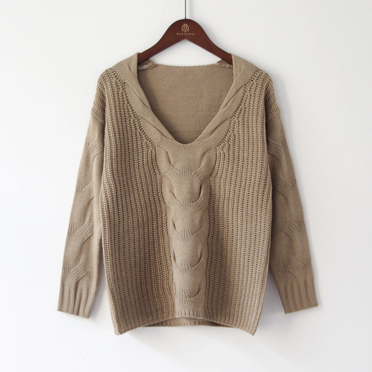 Zopfstrick-Pullover mit V-Ausschnitt „Marina“