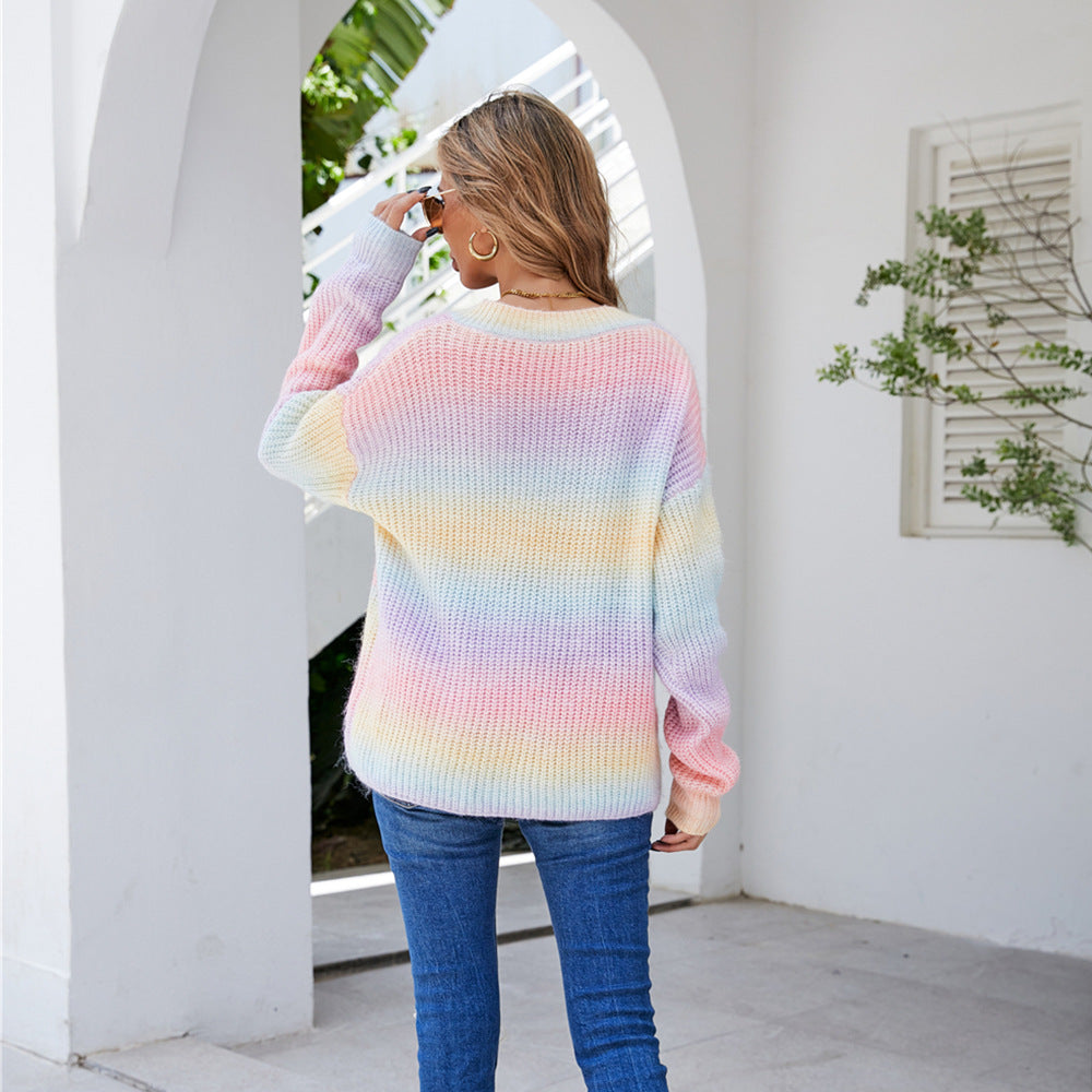 Pastel Rainbow V-Neck Sweater “Iris”