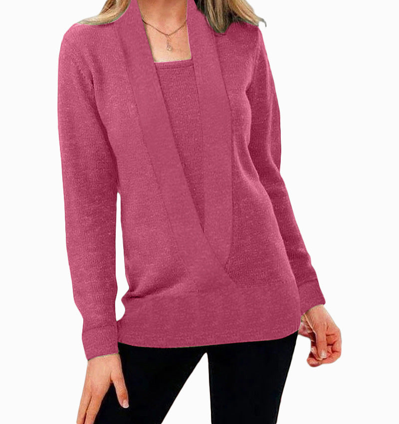 Strickpullover mit tiefem V-Ausschnitt im Lagen-Look „Carmen“