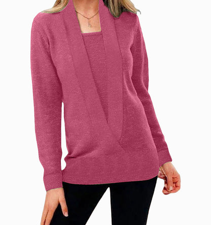 Strickpullover mit tiefem V-Ausschnitt im Lagen-Look „Carmen“