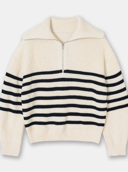 Half-Zip Sailor-Collar Striped Sweater “Gaia”