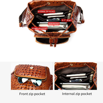 Rucksack aus Leder in Kroko-Optik