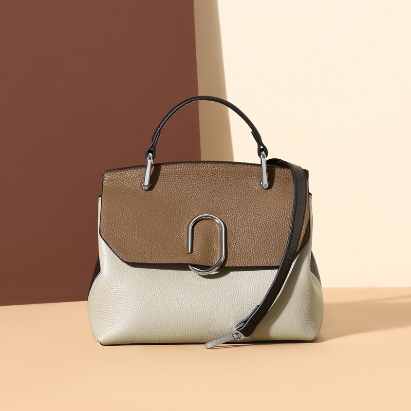 Two-Tone Leather Ring Handbag