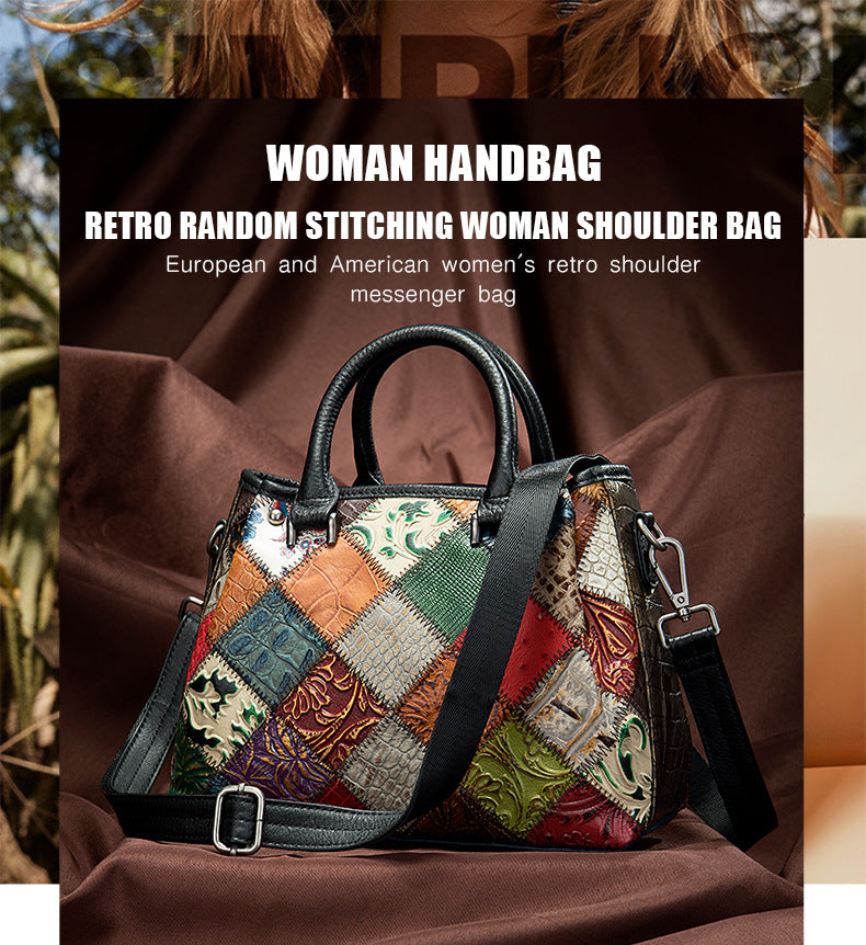 Lederhandtasche im Ethno-Patchwork-Stil