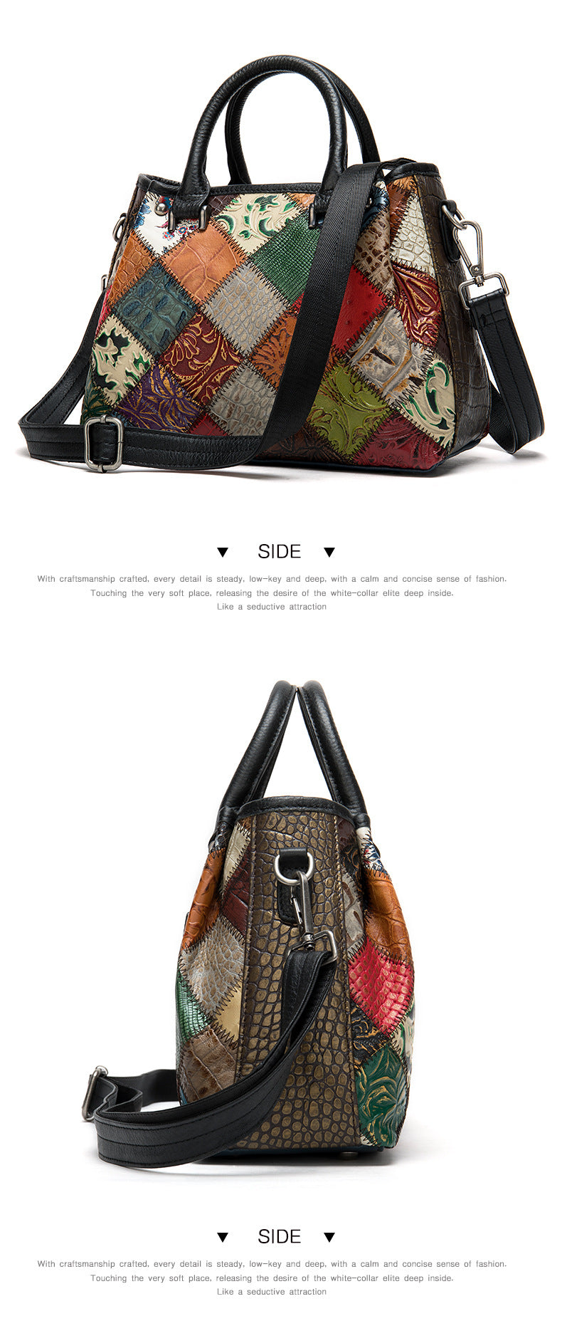 Lederhandtasche im Ethno-Patchwork-Stil