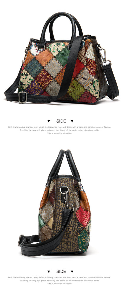 Lederhandtasche im Ethno-Patchwork-Stil