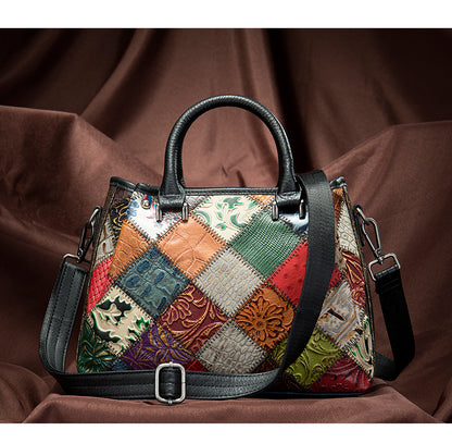 Lederhandtasche im Ethno-Patchwork-Stil
