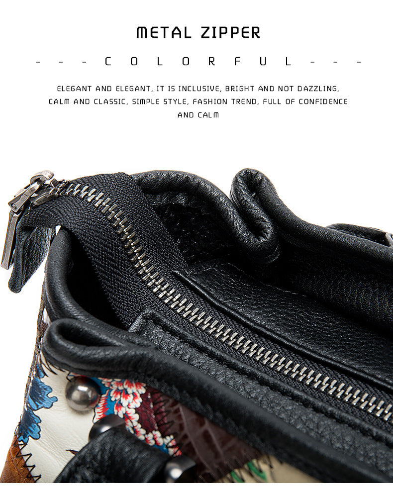 Lederhandtasche im Ethno-Patchwork-Stil