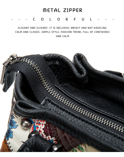 Lederhandtasche im Ethno-Patchwork-Stil