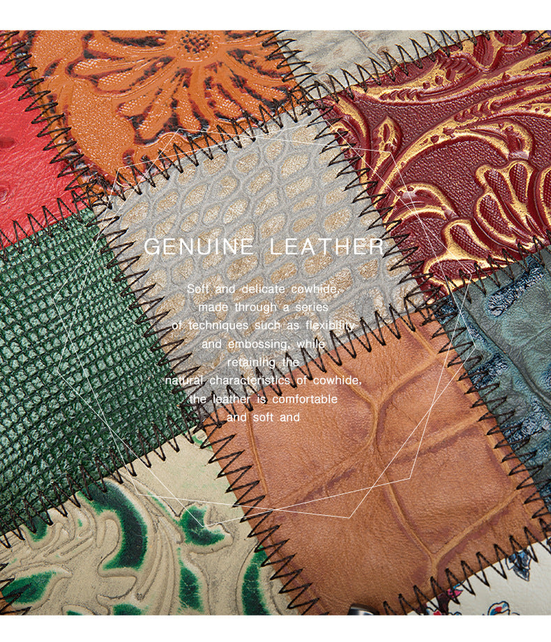 Lederhandtasche im Ethno-Patchwork-Stil
