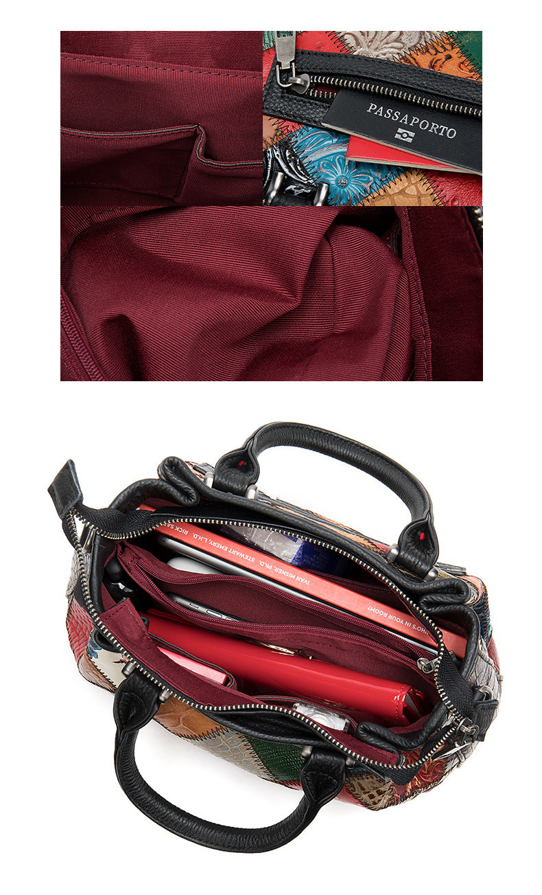 Lederhandtasche im Ethno-Patchwork-Stil