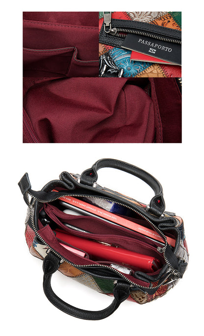 Lederhandtasche im Ethno-Patchwork-Stil
